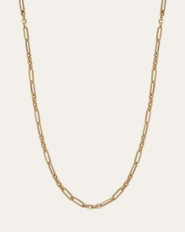14K Yellow Gold Semi-Hollow Fancy Link Chain Necklace, 18"